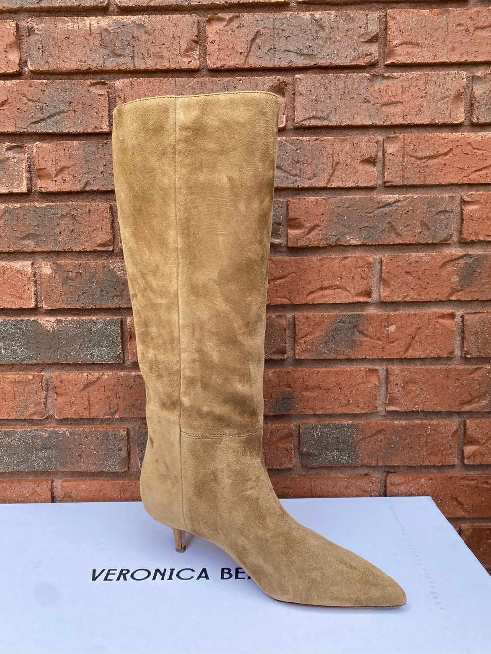 NWT Veronica Beard Camel Suede Knee-High Pointed Toe Boot 7